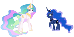 Size: 9000x4529 | Tagged: safe, artist:alicornoverlord, princess celestia, princess luna, alicorn, pony, g4, slice of life (episode), .ai available, .svg available, absurd resolution, duo, forced smile, grin, raised hoof, royal sisters, siblings, simple background, sisters, smiling, transparent background, vector