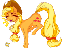 Size: 2905x2237 | Tagged: safe, artist:amberpendant, applejack, g4, bucking, eyes closed, female, high res, simple background, solo, transparent background, yelling
