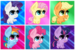 Size: 4299x2906 | Tagged: safe, artist:mirry92, applejack, fluttershy, pinkie pie, rainbow dash, rarity, twilight sparkle, alicorn, earth pony, pegasus, pony, unicorn, g4, chibi, cute, mane six, missing cutie mark, rearing, tongue out, twilight sparkle (alicorn)