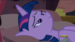 Size: 480x270 | Tagged: safe, screencap, twilight sparkle, alicorn, pony, g4, princess spike, animated, bed, female, invisible stallion, lidded eyes, out of context, smiling, solo, twilight sparkle (alicorn)