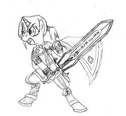 Size: 1840x1700 | Tagged: safe, artist:kurk44, pony, bipedal, grand chase, monochrome, ponified, solo, sword, video game
