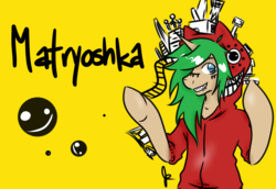 Size: 837x575 | Tagged: safe, artist:twitchygreyfox, semi-anthro, gumi, matryoshka, ponified, solo, vocaloid