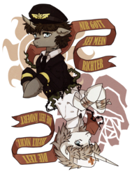 Size: 851x1125 | Tagged: safe, artist:koviry, oc, oc only, oc:cassie flyleaf, oc:lame flyleaf, broken horn, clothes, german, hat, horn, necktie, nurse, nurse hat, peaked cap, scar, tattoo, uniform