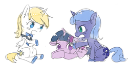 Size: 528x270 | Tagged: safe, artist:ujey02, prince blueblood, princess luna, twilight sparkle, alicorn, pony, g4, bluecorn, male alicorn, simple background, sketch, younger