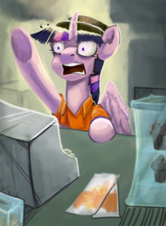 Size: 1842x2500 | Tagged: safe, artist:arfaise, twilight sparkle, alicorn, pony, g4, clothes, female, ketchup, mare, mcdonald's, muffin, solo, twilight sparkle (alicorn), uniform