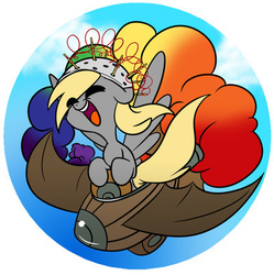 Size: 400x402 | Tagged: safe, artist:bunnimation, derpy hooves, pegasus, pony, g4, slice of life (episode), button, colander, female, mare, muffin 1, plane, solo