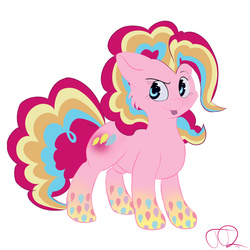 Size: 3000x3000 | Tagged: safe, artist:fortimpression, pinkie pie, g4, twilight's kingdom, blue eyes, cute, digital art, eyes, female, high res, meme, rainbow power, sassy, simple background, solo, special eyes, starry eyes, tongue out, tufts, white background