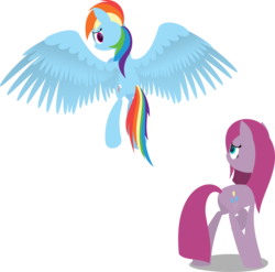 Size: 4355x4297 | Tagged: safe, artist:zacatron94, pinkie pie, rainbow dash, g4, absurd resolution, flying, large wings, lineless, pinkamena diane pie, sad, simple background, transparent background