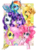 Size: 880x1200 | Tagged: safe, artist:karmamoonshadow, applejack, fluttershy, pinkie pie, rainbow dash, rarity, twilight sparkle, alicorn, pony, g4, female, mane six, mare, twilight sparkle (alicorn), wink