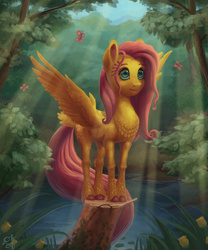 Size: 1000x1200 | Tagged: safe, artist:gor1ck, fluttershy, g4, crepuscular rays, feather, female, solo, tail feathers, unshorn fetlocks