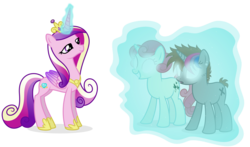 Size: 1842x1080 | Tagged: safe, artist:shizow, princess cadance, oc, g4, female, glowing eyes, implied magical lesbian spawn, lesbian, magic