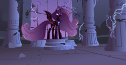 Size: 4001x2067 | Tagged: safe, alternate version, artist:bubblestormx, princess cadance, alicorn, pony, g4, alternate design, alternate timeline, alternate universe, armor, armored pony, corrupted, ethereal hair, ethereal mane, ethereal tail, evil cadance, evil counterpart, evil grin, female, grin, horn, nightmare cadance, nightmare heart, nightmare pony, nightmarified, show accurate, smiling, solo, tail, wings