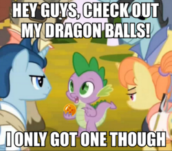 Size: 568x500 | Tagged: safe, edit, screencap, dee six, neckshot, polo play, spike, steeplechase, g4, princess spike, dragon ball, dragon ball z, image macro, las pegasus resident, meme