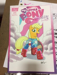 Size: 600x800 | Tagged: safe, artist:tony fleecs, applejack, friendship is magic #25, g4, amerijack, captain america, female, solo, traditional art