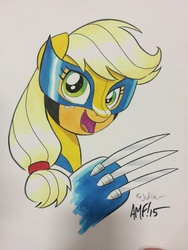 Size: 600x800 | Tagged: safe, artist:tony fleecs, applejack, g4, claws, female, marvel comics, solo, traditional art, wolverine