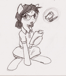 Size: 1517x1743 | Tagged: safe, artist:i am nude, pony, crossover, miss pauling, monochrome, ponified, solo, team fortress 2