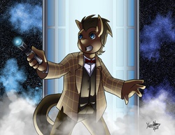 Size: 1280x989 | Tagged: safe, artist:reylogart00, doctor whooves, time turner, earth pony, anthro, g4, doctor who, male, solo, sonic screwdriver, stars, tardis