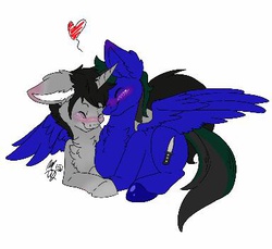 Size: 384x352 | Tagged: safe, artist:cottonpuff, oc, oc only, oc:psycho, blushing, gay, heart, male, nuzzling, shipping, spread wings
