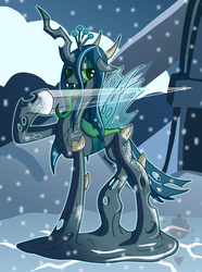 Size: 1875x2514 | Tagged: safe, artist:brother orin, queen chrysalis, changeling, changeling queen, g4, crossover, crown, female, glacius, jewelry, killer instinct, regalia, solo, video game
