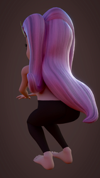 Size: 1024x1820 | Tagged: safe, artist:thebronymarines, fluttershy, equestria girls, g4, 3d, 3d model, barefoot, clothes, feet, pants, rear view, squatting, sweatpants, topless