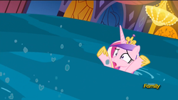 Size: 1600x900 | Tagged: safe, screencap, princess cadance, alicorn, pony, g4, princess spike, crown, female, flood, jewelry, mare, regalia, solo, tiara, water