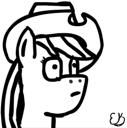 Size: 597x601 | Tagged: safe, artist:elekreich, applejack, g4, cowboy hat, hat, monochrome, stetson, wat, what in tarnation