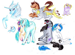 Size: 6876x5000 | Tagged: safe, artist:dawn22eagle, bon bon, derpy hooves, dinky hooves, dj pon-3, doctor whooves, lyra heartstrings, octavia melody, sweetie drops, time turner, trixie, vinyl scratch, classical unicorn, earth pony, pegasus, pony, unicorn, g4, absurd resolution, accessory swap, back to back, colored wings, colored wingtips, female, headphones, horn, leonine tail, lesbian, male, realistic, ship:doctorderpy, ship:lyrabon, ship:scratchtavia, shipping, stallion, straight, tail feathers, vinyl's glasses, wings