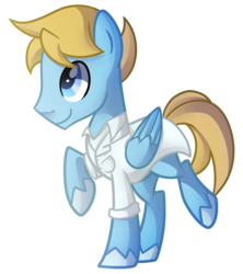 Size: 1554x1753 | Tagged: safe, artist:drawntildawn, oc, oc only, oc:chiral mane, pegasus, pony, clothes, lab coat, scientist, solo