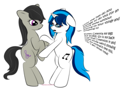 Size: 2880x2000 | Tagged: safe, artist:zomgitsalaura, dj pon-3, octavia melody, vinyl scratch, pony, g4, bipedal, dialogue, glasses, high res, simple background, transparent background