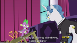 Size: 1278x712 | Tagged: safe, screencap, fancypants, spike, g4, princess spike, meme, youtube caption