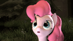 Size: 480x270 | Tagged: safe, artist:ferexes, pinkie pie, g4, 3d, :o, animated, cute, diapinkes, female, grass, looking up, o3o3o, open mouth, smiling, solo, source filmmaker, youtube link