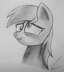 Size: 525x595 | Tagged: safe, artist:cmpony, derpy hooves, pegasus, pony, g4, female, mare, monochrome, scrunchy face, solo, traditional art