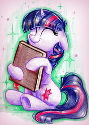 Size: 1668x2353 | Tagged: safe, artist:frostykat13, twilight sparkle, g4, book, female, solo, that pony sure does love books, traditional art