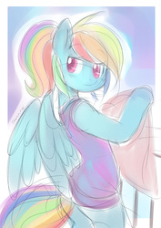 Size: 650x919 | Tagged: safe, artist:ende26, rainbow dash, semi-anthro, g4, female, looking back, sketch, solo