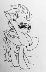 Size: 812x1280 | Tagged: safe, artist:glacierclear, spitfire, g4, female, frown, monochrome, raised hoof, sketch, solo, sunglasses, traditional art