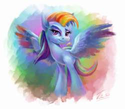 Size: 1030x900 | Tagged: safe, artist:tsitra360, rainbow dash, g4, alternate hairstyle, female, looking at you, solo, spread wings