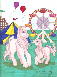 Size: 1700x2300 | Tagged: safe, artist:mythian, baby cotton candy, cotton candy (g1), g1, carnival, mother and daughter