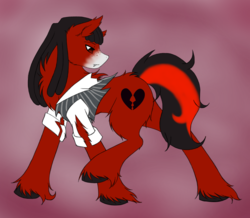 Size: 1280x1118 | Tagged: safe, artist:bone collector, oc, oc only, oc:florid, hengstwolf, fangs, freckles, red and black oc, ripped outfit, solo, transformation, unshorn fetlocks