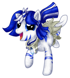 Size: 1024x1140 | Tagged: safe, artist:quaggledmireclops622, oc, oc only, oc:umbra, zebra, zebracorn, clothing damage, commission, cute, ear fluff, female, filly, happy, jewelry, looking at you, necklace, simple background, transparent background
