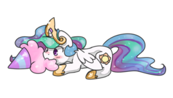 Size: 1050x600 | Tagged: safe, artist:chocolateponi, princess celestia, pony, g4, blushing, cotton candy, cute, cutelestia, eating, female, food, mare, nom, prone, simple background, smiling, solo, transparent background, vector, weapons-grade cute