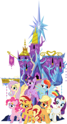 Size: 3000x5525 | Tagged: dead source, safe, artist:theshadowstone, applejack, fluttershy, pinkie pie, rainbow dash, rarity, sunset shimmer, twilight sparkle, alicorn, earth pony, pegasus, pony, unicorn, g4, alternate mane seven, cutie mark magic, female, mane six, mare, rainbow power, simple background, transparent background, twilight sparkle (alicorn), twilight's castle
