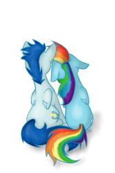 Size: 500x750 | Tagged: safe, artist:seeyoumonday, rainbow dash, soarin', g4, back, female, floppy ears, male, ship:soarindash, shipping, simple background, sitting, straight, transparent background