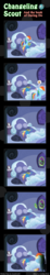 Size: 600x3263 | Tagged: safe, artist:vavacung, daring do, rainbow dash, changeling, pegasus, pony, comic:changeling-scout, g4, bed, book, cider, cloud, cloud house, comic, daring do book, female, glowing, glowing horn, horn, levitation, magic, male, mare, pointy ponies, portal, rainbow dash's house, telekinesis, this will end in tears, wings