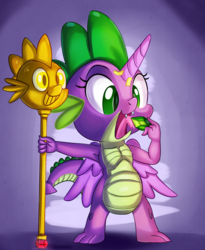 Size: 2454x3000 | Tagged: safe, artist:discorded, spike, g4, princess spike, armpits, fake horn, fake wings, high res, male, scepter, solo