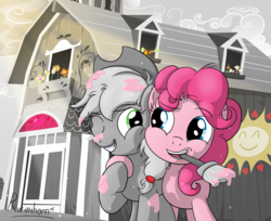 Size: 3508x2865 | Tagged: safe, artist:rainihorn, applejack, pinkie pie, g4, high res, mouth hold, paintbrush