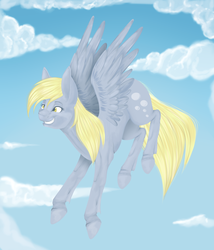 Size: 1800x2100 | Tagged: safe, artist:gloriajoy, derpy hooves, pegasus, pony, g4, female, flying, grin, mare, solo