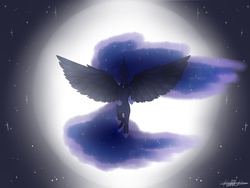 Size: 1400x1050 | Tagged: safe, artist:rainbowhitter, princess luna, g4, female, flying, moon, moonrise, solo, spread wings