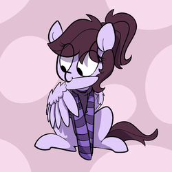 Size: 900x900 | Tagged: source needed, safe, artist:whydomenhavenipples, oc, oc only, oc:pillow case, pegasus, pony, behaving like a bird, clothes, cute, female, hoodie, mare, nom, ocbetes, preening, sitting, smiling, socks, solo, striped socks