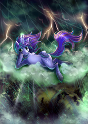 Size: 922x1294 | Tagged: safe, artist:limreiart, oc, oc only, pony, unicorn, lightning, rain, ship, solo, storm