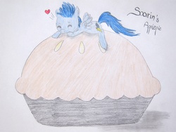 Size: 2000x1500 | Tagged: safe, artist:strawberrysprinkle, soarin', g4, alternate cutie mark, cute, male, pie, solo, that pony sure does love pies, traditional art